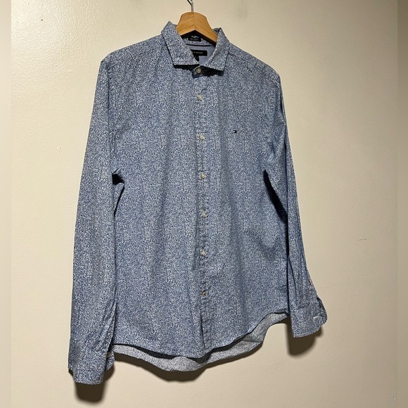 Tommy Hilfiger Men’s Button-Down Shirt – Blue Floral Print, Size Medium - Picture 11 of 12
